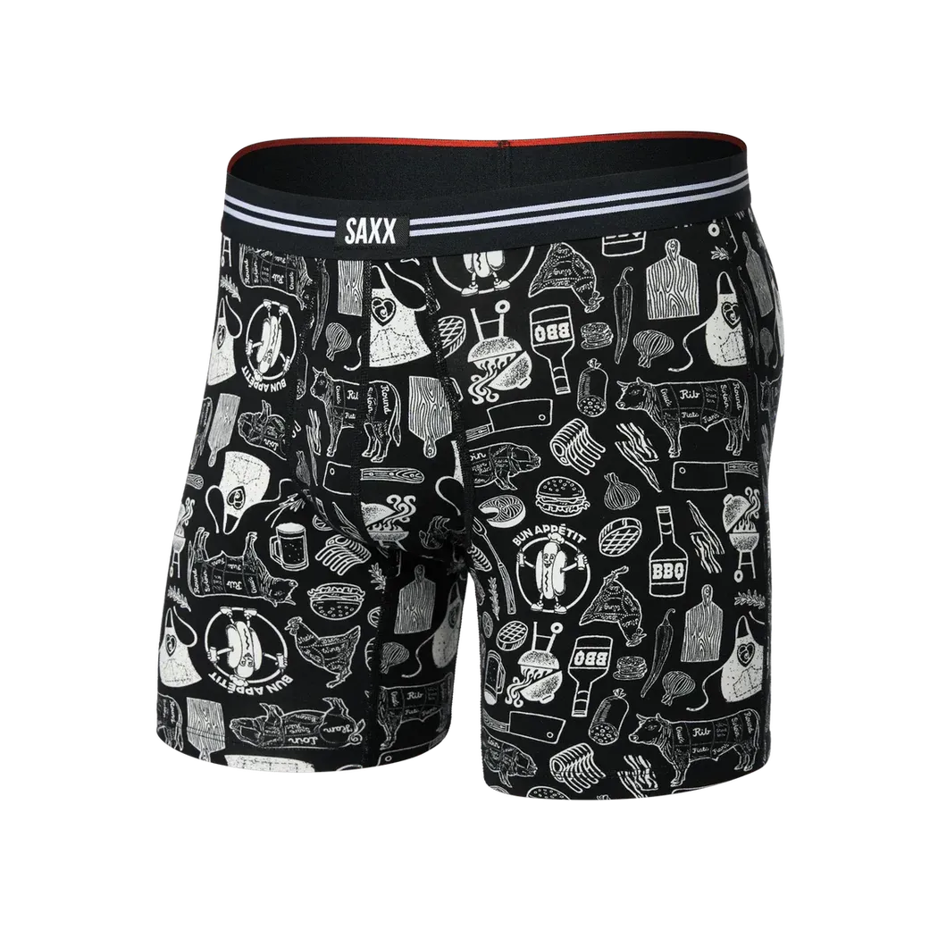 SAXX Vibe Xtra Soft Comfort Boxer Brief Fly - 6"-Men's - Clothing - Underwear-SAXX-Bun Appetit-Black-S-Appalachian Outfitters