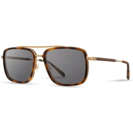 Shwood Handcrafted Grant-Accessories - Eyewear - Sunglasses-Shwood Handcrafted-Matte Brindle & Matte Gold // Walnut-Grey Polarized-Appalachian Outfitters