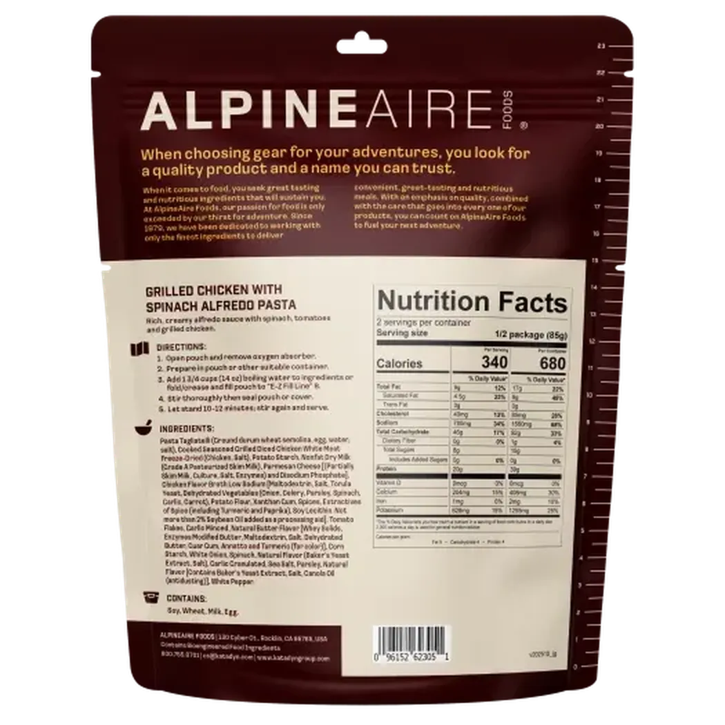 AlpineAire Grilled Chicken with Spinach Alfredo Pasta-Food - Backpacking-AlpineAire-Appalachian Outfitters