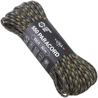 Atwood Rope Paracord - 550 LB - 4MM X 100 FT - Camos and Black-Camping - Accessories - Rope and Cordage-Atwood Rope-Forest Camo-Appalachian Outfitters