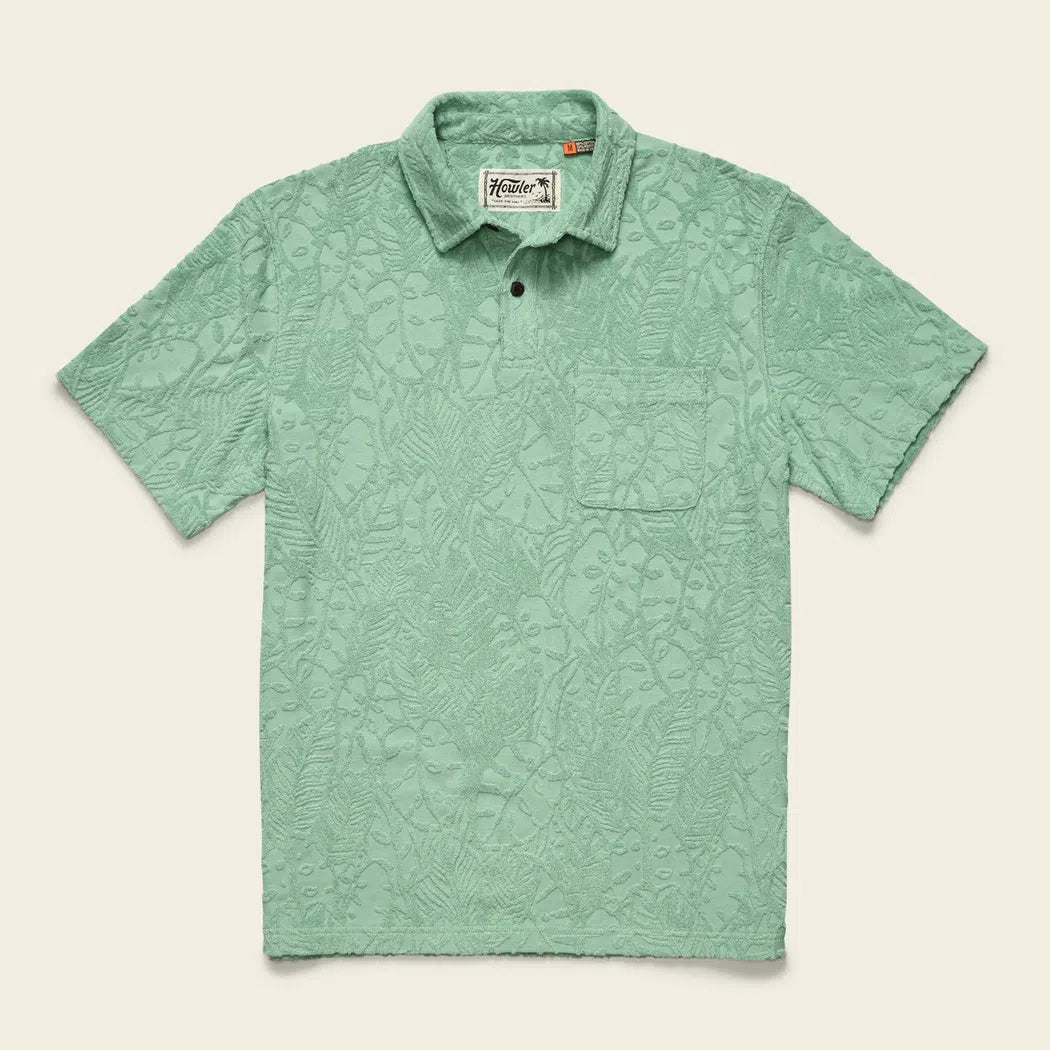 Howler Brothers Plusherman Terry Polo-Men's - Clothing - Tops-Howler Brothers-Leafy Lithographs : Minty-M-Appalachian Outfitters