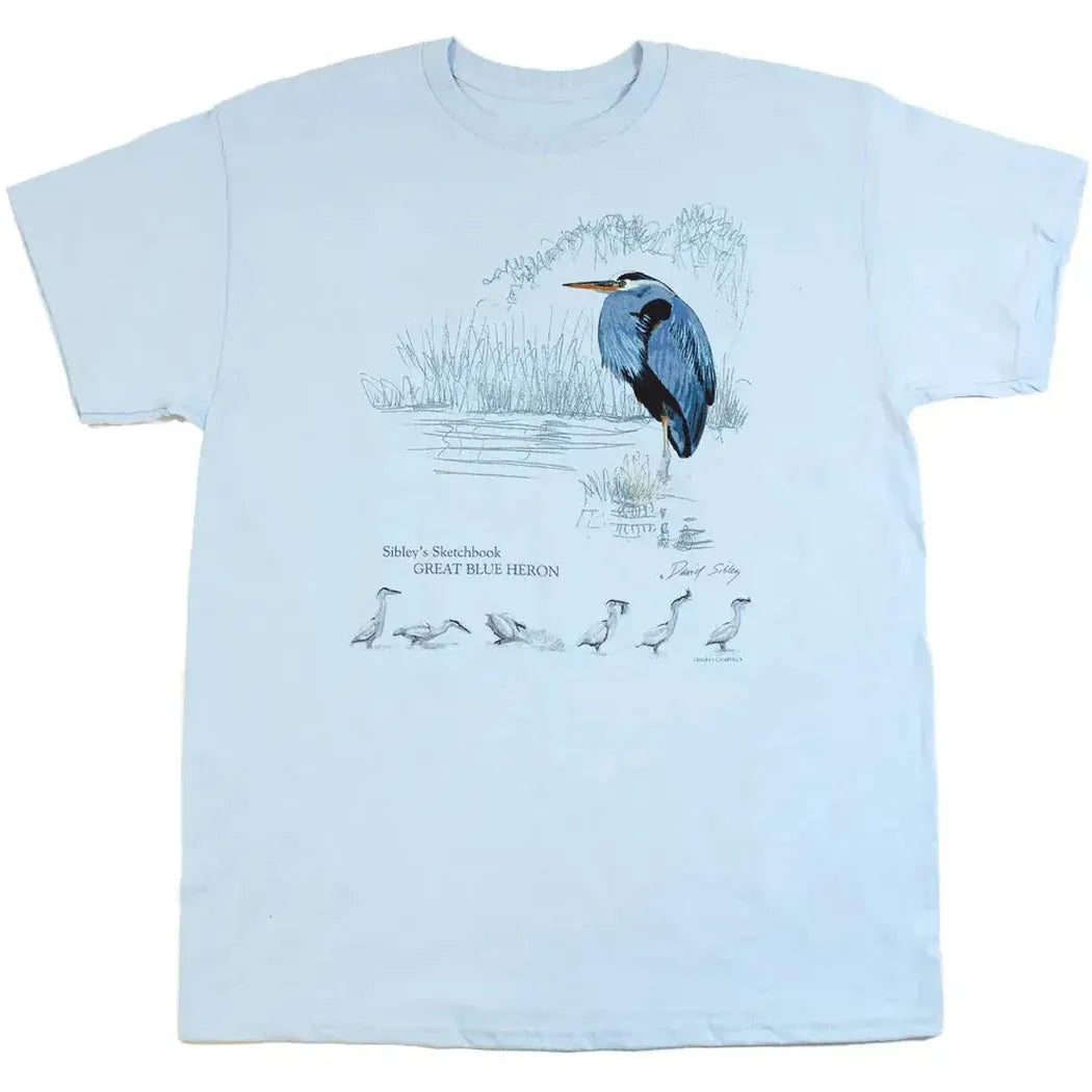 Liberty Graphics David Sibley's Great Blue Heron Short Sleeve T-Unisex - Clothing - Tops-Liberty Graphics-Light Blue-S-Appalachian Outfitters