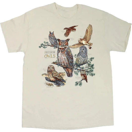 Liberty Graphics Field Guide To Owls Short Sleeve T-Unisex - Clothing - Tops-Liberty Graphics-Stone-M-Appalachian Outfitters