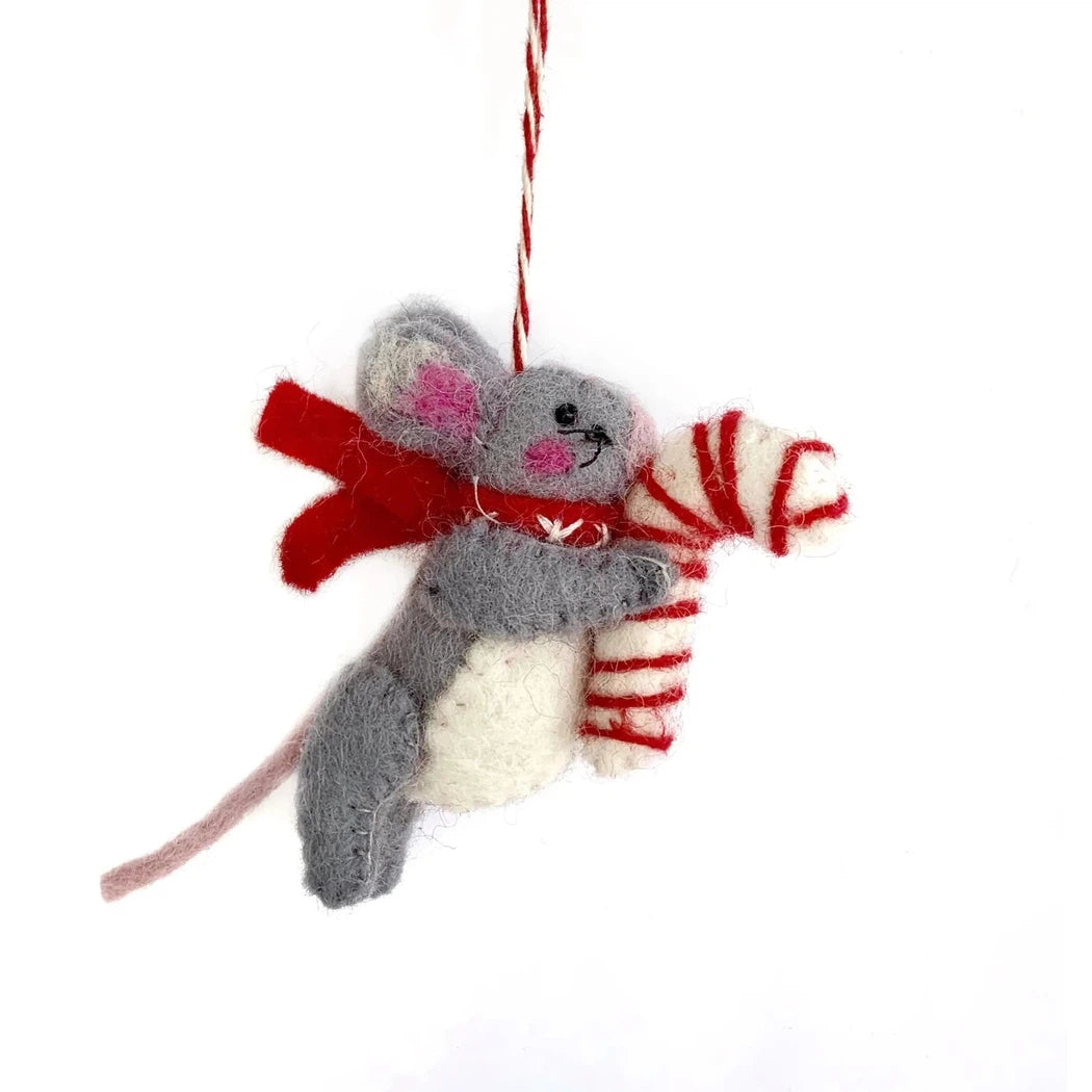Ornaments 4 Orphans Mouse with Candy Cane Felt Wool Christmas Ornament-Accessories - Novelty-Ornaments 4 Orphans-Appalachian Outfitters