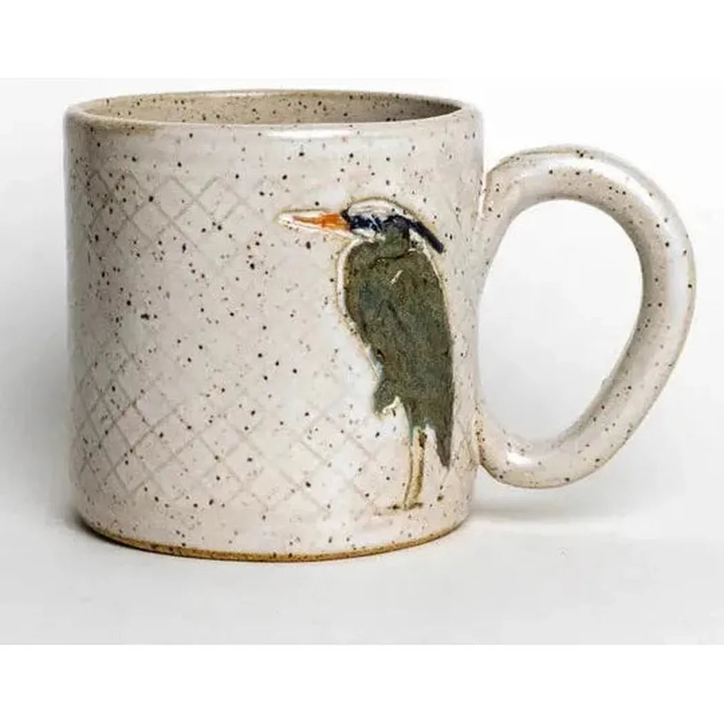 White Squirrel Clayworks Blue Heron Design Handmade, in Ohio, Ceramic White 10oz-Camping - Cooking - Dishware-White Squirrel Clayworks-Appalachian Outfitters
